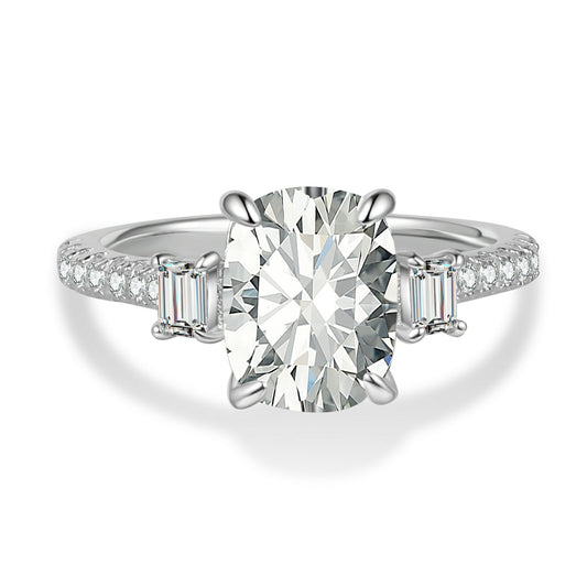 Three Stone Cushion Moissanite Engagement Ring