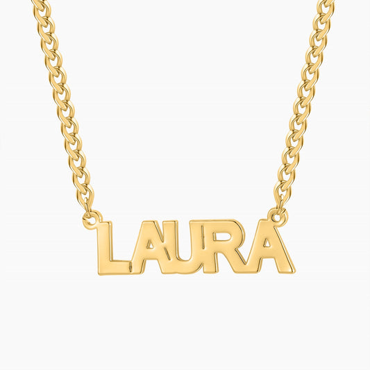 Kids Block Name Necklace w/ Cuban Chain | Dorado Fashion