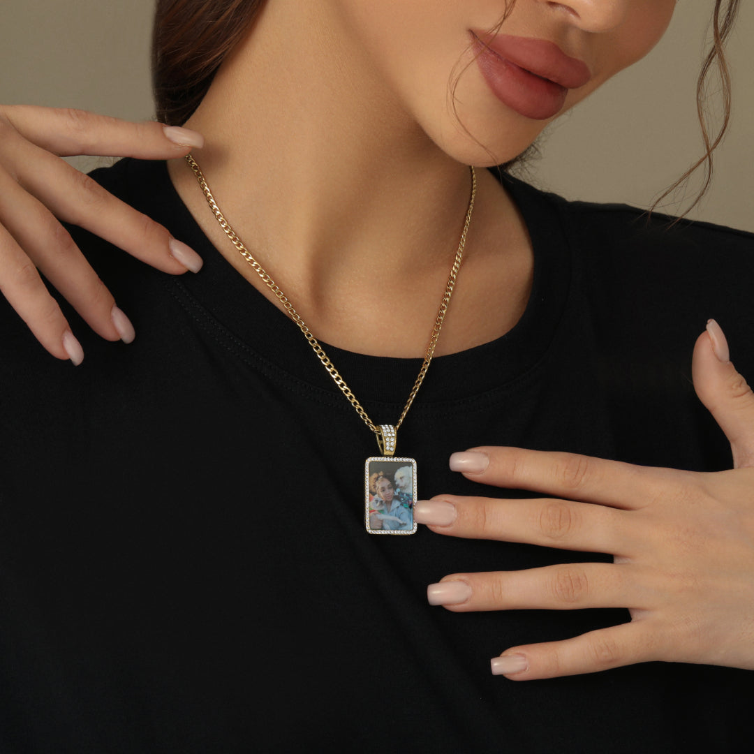 Iced Photo Pendant w/ Cuban Chain