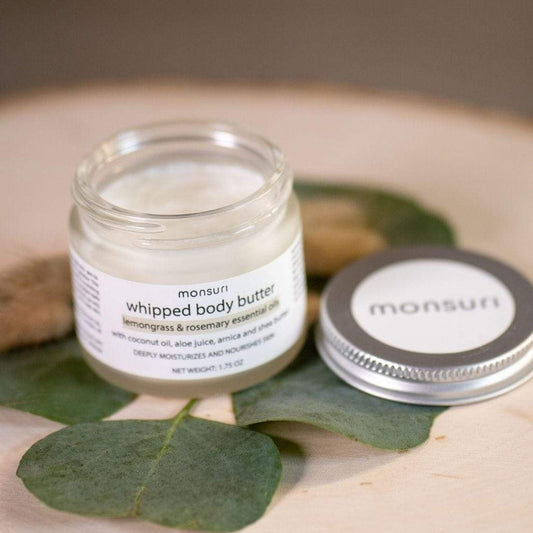 Close-up image of Monsuri's Lemongrass Rosemary Body Butter.